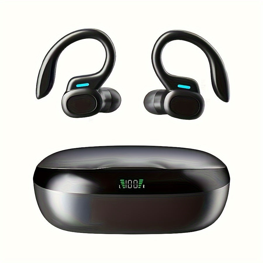 True Wireless Earbuds – TWS Earphones with Mic, Sport Earhook Headset, Stereo In-Ear Headphones with LED Display Charging Case