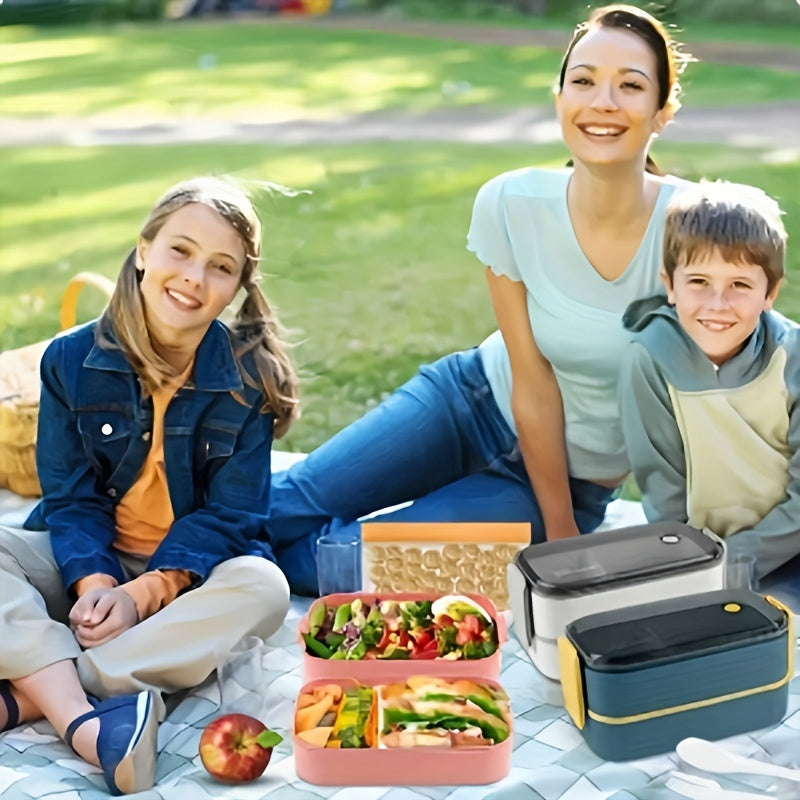 Lunch Box with Tableware – Square Divided Microwave Bento Box – Leakproof Food Container – Hand Wash – Ideal for Back to School, College, Kitchen Organizers and Storage