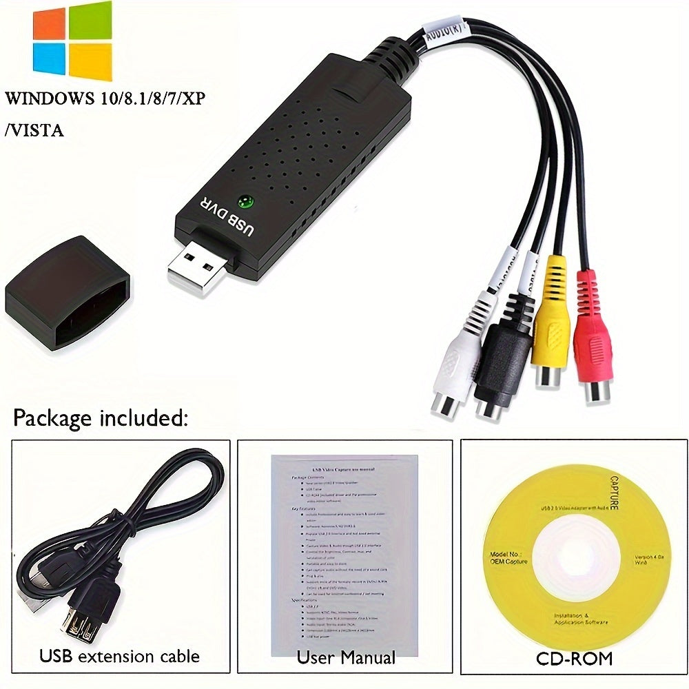 VHS to Digital Converter β USB 2.0 Video Capture Card for VHS, Mini DV, Hi8, DVD, VCR β Mac and PC Compatible, Supports Windows and Android