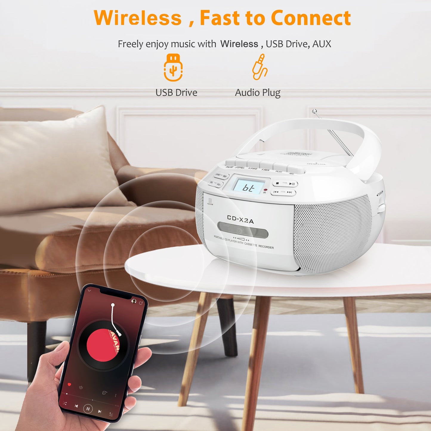 Greadio CD Player Boombox β Cassette Player with AM/FM Radio, Stereo Sound, Remote Control, AUX/USB Drive, Tape Recording, AC/DC Powered, Headphone Jack, LCD Display | Home and Gift