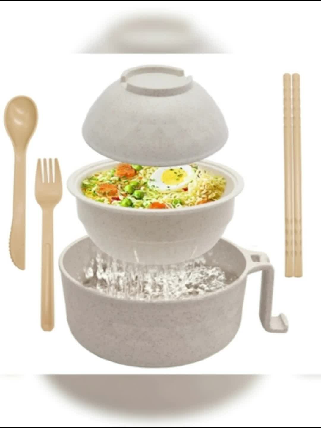 Ramen Bowl Set with Chopsticks – Microwave Safe Instant Noodles Cooker, Dishwasher Safe, College Dorm Essentials, Student Bento Box
