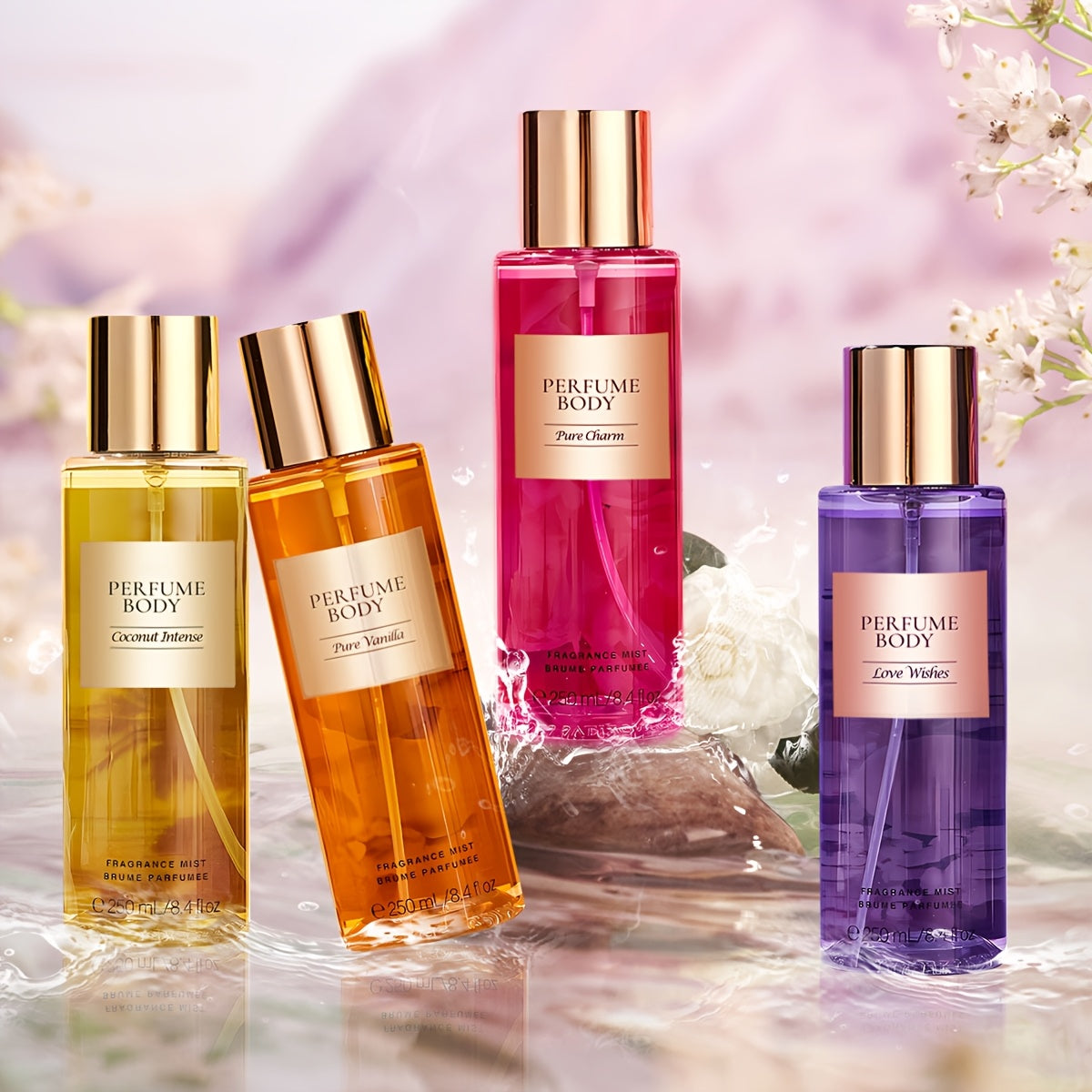 250ML Long-Lasting Flower and Fruit Body Spray Perfume - Fresh and Natural Fragrance with Petals