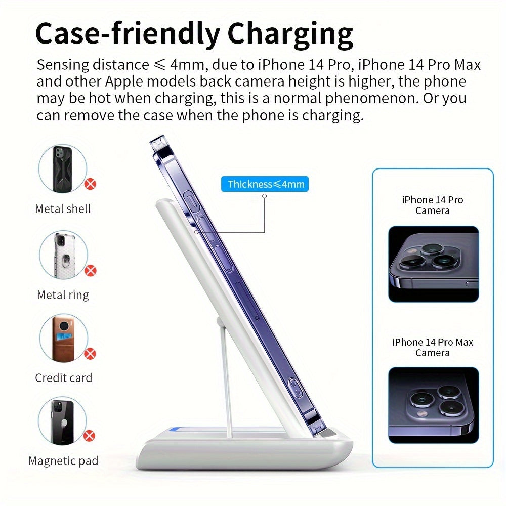 3-in-1 Wireless Charging Station: 15W Fast Mag-Safe Charger Stand with QC3.0 Adapter for iPhone 15/14/13/12/11, x 8 Pro Max/Pro/Mini/Plus, iWatch Ultra 9/8/7/6/5/4/3/2, AirPods 3/2