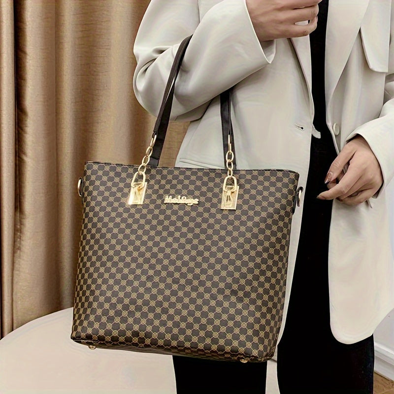 6pcs Fashion-Forward Geometric Bag Collection – Stylish Tote, Chic Boston Handbag, Versatile Crossbody, Spacious Wallet, Elegant Clutch and Key Holder Set for Women