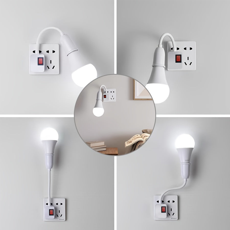 Flexible Neck E27 Lamp Socket Adapter with Switch – Versatile Bulb Holder Converter for Night, Bedside and Wall Lamps, US Plug, 110-130V