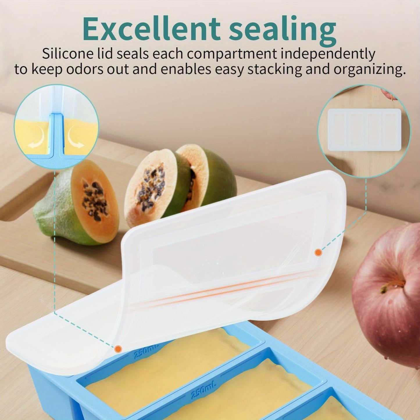 2 Pack Silicone Soup Freezer Trays with Lids – Water Blue, Ideal for Freezing Broth, Sauces & Kitchen Storage