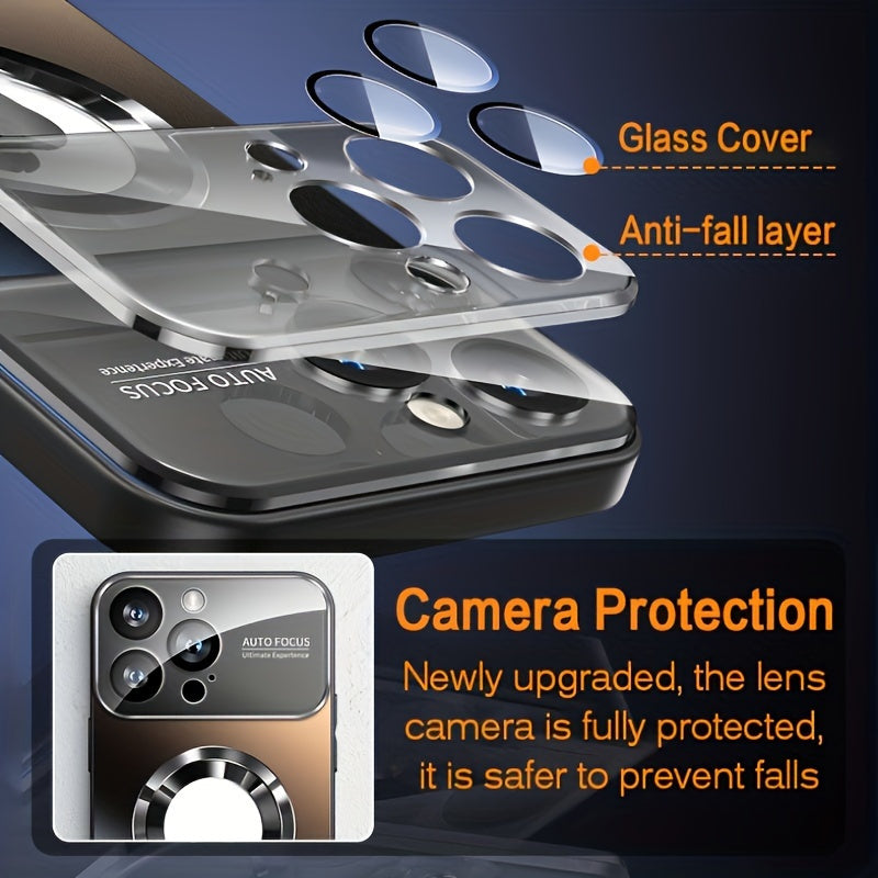 New Titanium Metallic Luxury Matte Phone Case for iPhone 15/14/13/12/11 Pro Max Plus - Magnetic Wireless Charging, Shockproof, Glass Camera Lens Protection