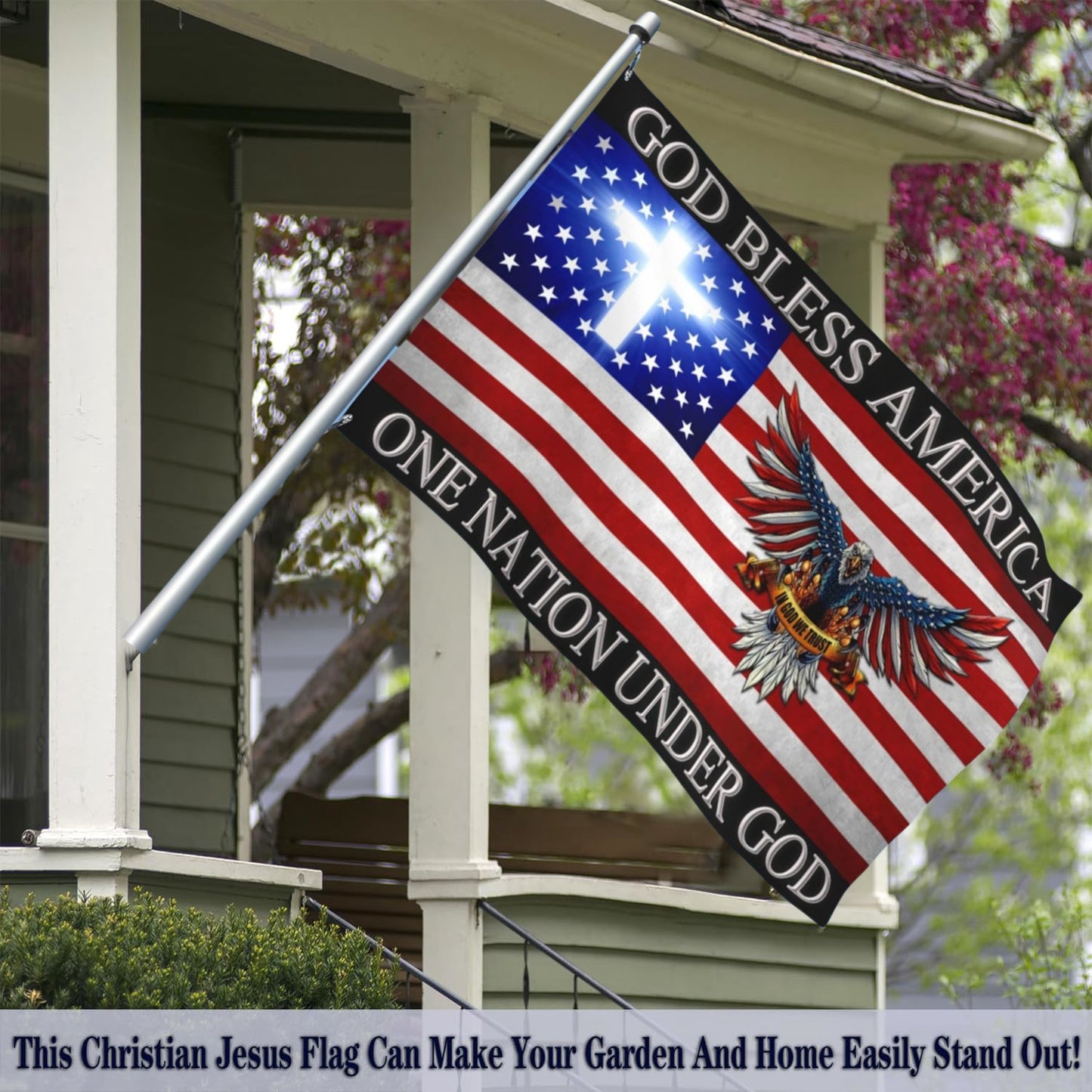God Bless America Flag with Eagle & Cross – 3x5ft Double-Sided Polyester Patriotic Banner, Christian Religious Outdoor Decor
