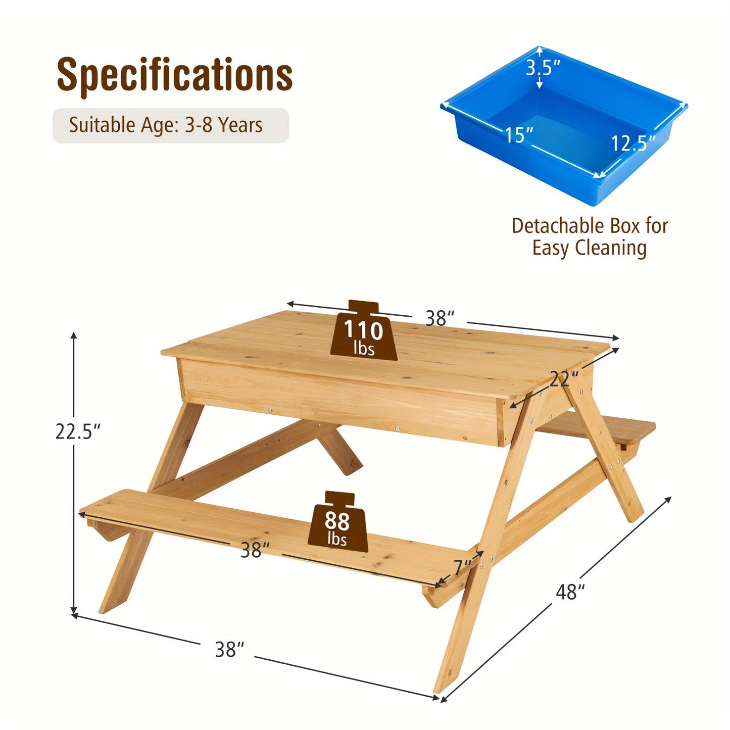 LIFEZEAL 3 in 1 Kids Picnic Table – Wooden Outdoor Sand & Water Table with Play Boxes
