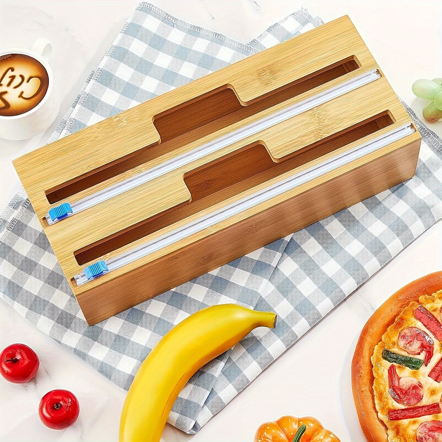 Multi-Purpose Plastic Wrap Dispenser with Slide Cutter - Reusable Cling Film and Aluminum Foil Cutting Tool - Safe for Food Contact, Kitchen Essential
