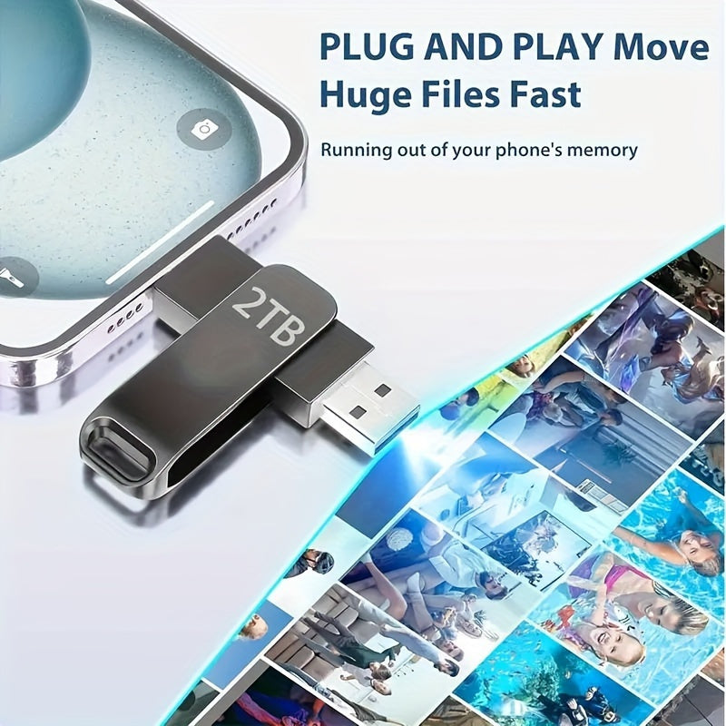 2TB Dual Interface USB-C Flash Drive - Large Capacity Thumb Drive for Phones & Computers, Compatible with Most Devices, Efficient Transfer Speeds