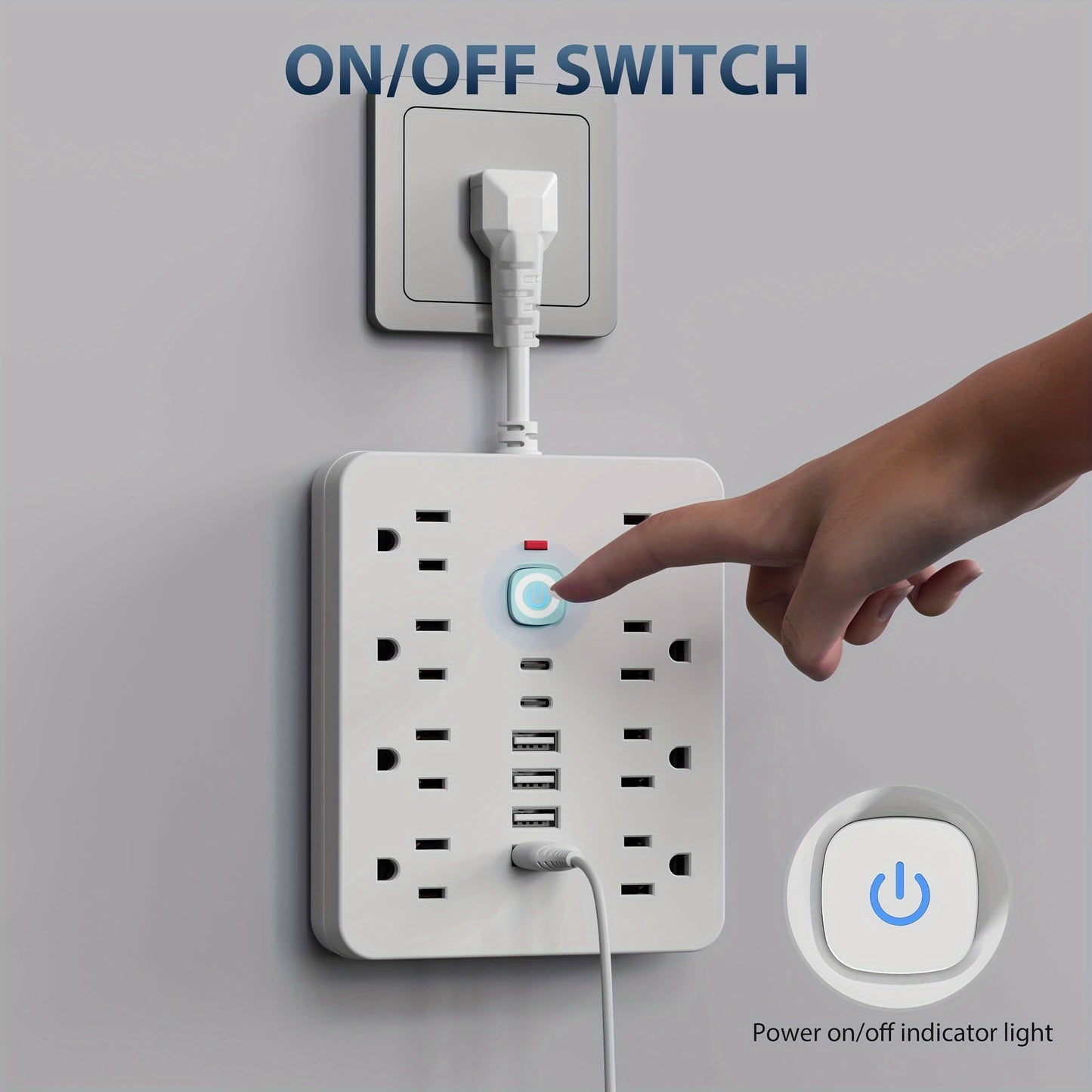 Multi-Functional Power Strip with Switch and Surge Protection β 14 in 1 Outlet with 8 Power Outlets, 4 USB, and 2 Type-C Ports for Office, Home, and Travel