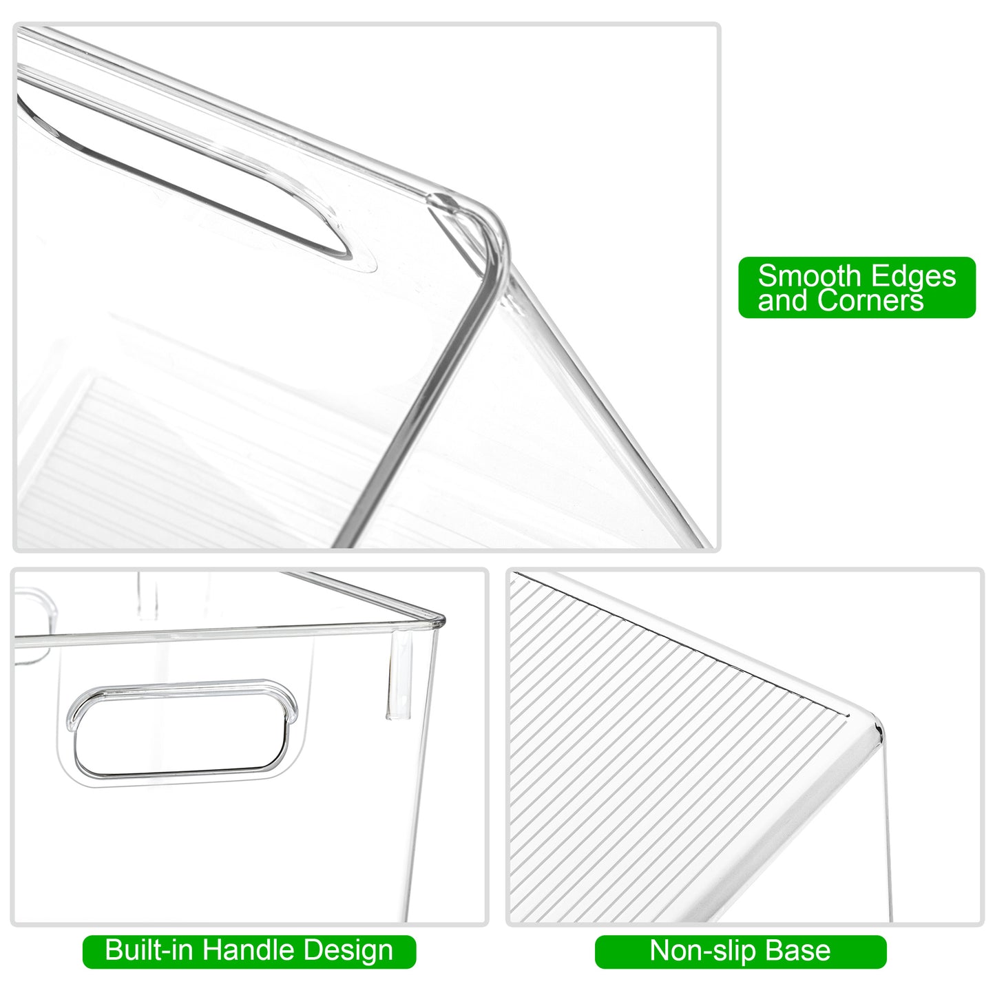 6 Pack Clear Storage Bins with Handles – Organizer for Toys, Snacks, Office Supplies & Pantry (11" x 8" x 6")