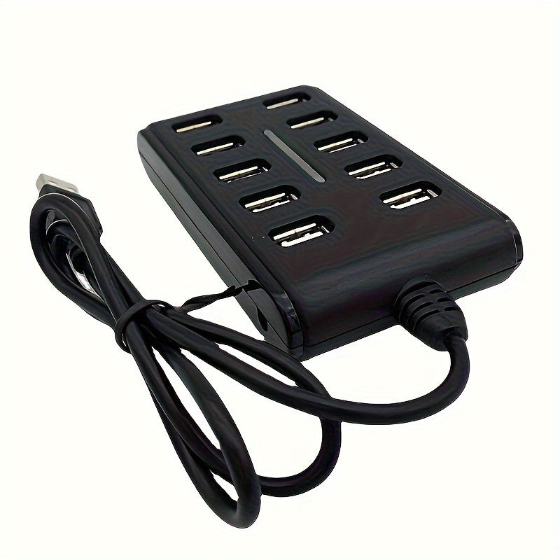 Portable 10-Port USB Hub – General Purpose ABS Plastic Double Row with Switch for Work & Home Use