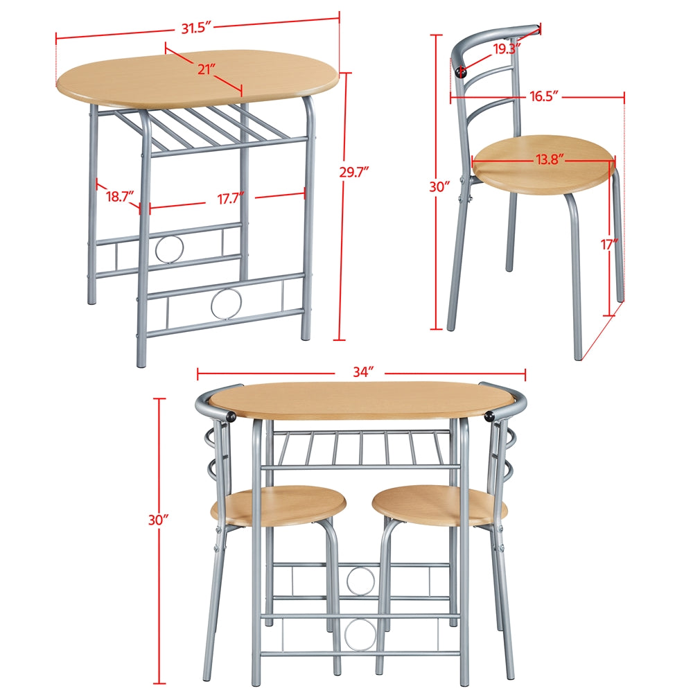 Costoffs Modern Round Compact Dining Table and 2 Chairs Set - Space-Saving Table Set for Kitchens, Apartments, and Dorm Rooms