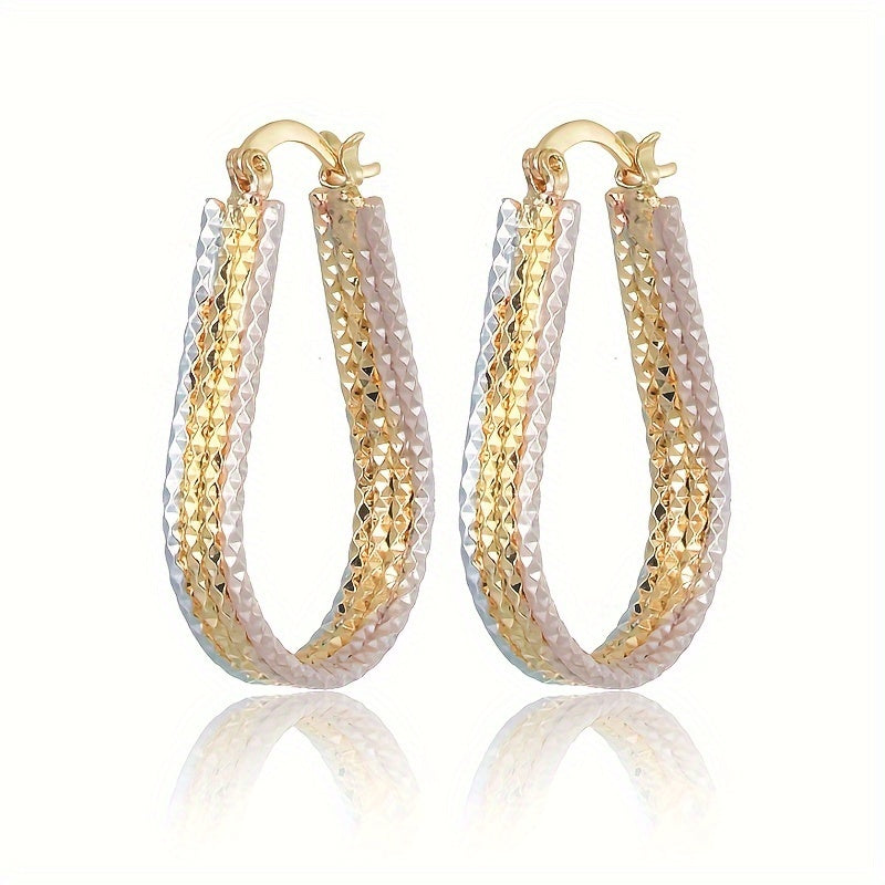 Golden Copper Water Droplet Ripple Hoop Earrings - Elegant Minimalist Oval Earrings for Women