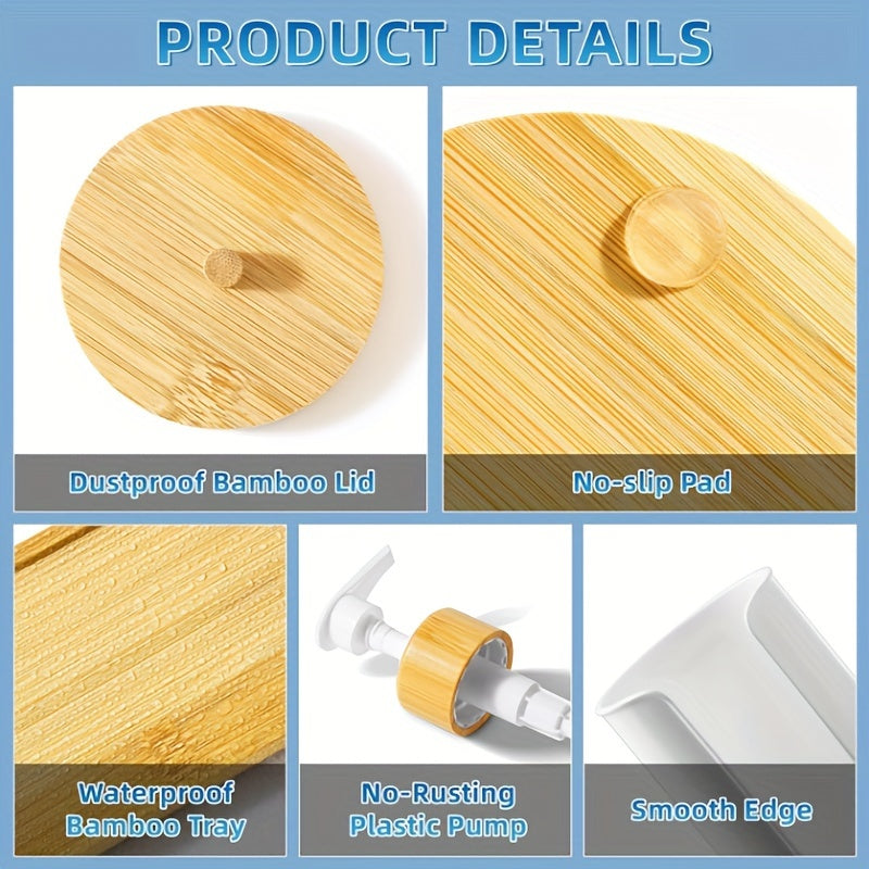 Mouthwash Dispenser for Bathroom β 17oz Refillable White Pump Bottle with Paper Cup Holder, Bamboo Lid/Tray/Label