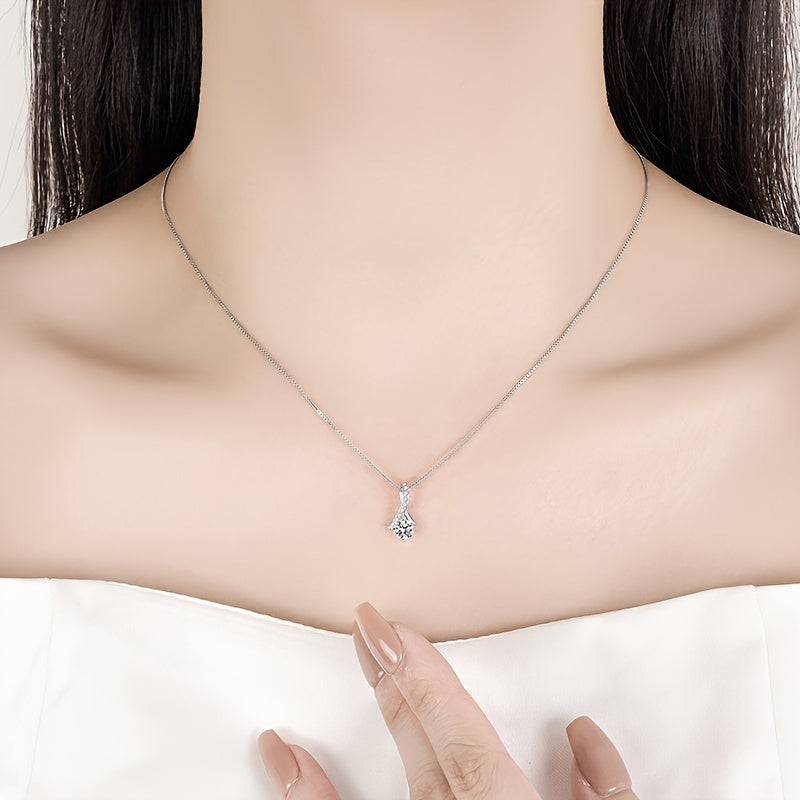 2 Piece Set 925 Sterling Silver Moissanite Pendant Necklace & Ring Earrings - Elegant Fashion Accessories, Perfect Daughter's Birthday, Christmas & Party Gift
