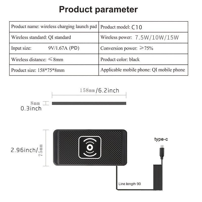Fast Wireless Car Charger Pad - 15W Qi Certified for iPhone 11/12/13/14 Pro Max, Xs and Samsung Phones - Non-Slip, Easy Mount