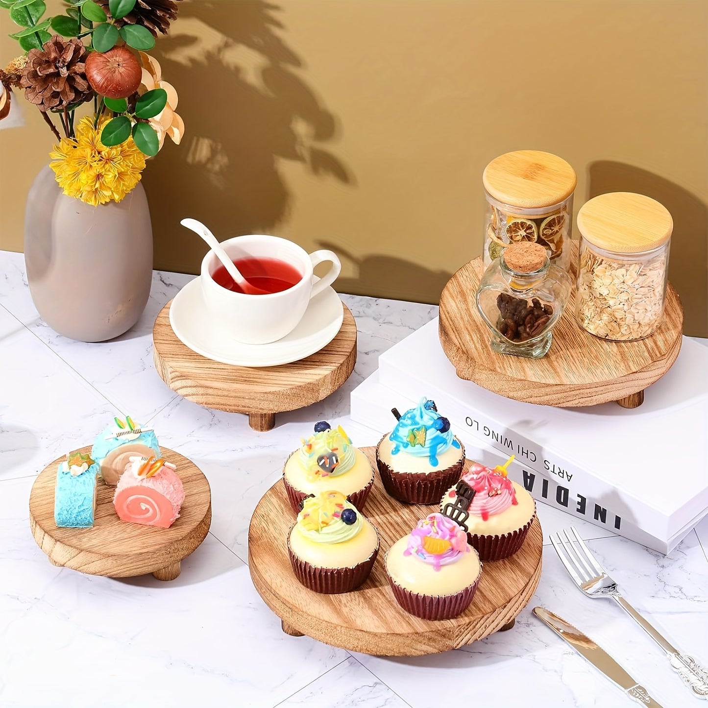 3PCS Wooden Display Risers β Cake Stands and Pedestal Stands for Christmas, Valentine's Day, New Year β Farmhouse Decor and Organizer for Home, Kitchen, Room