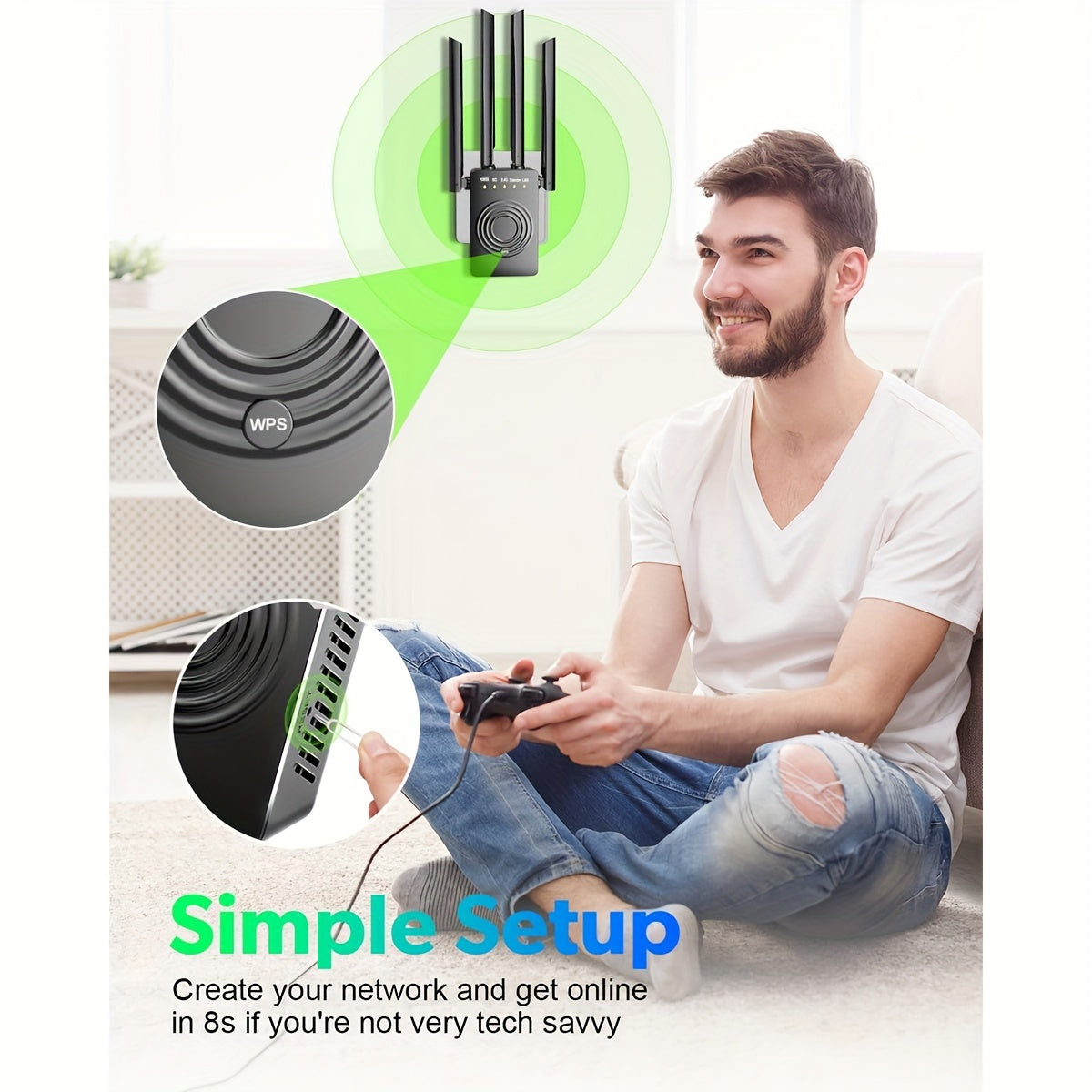 2023 Fastest WiFi Extender - Dual Band 2.4/5.8GHz Internet Booster, 1200Mbps Signal Amplifier, Covers 12,000 Sq.Ft. and Supports 100+ Devices