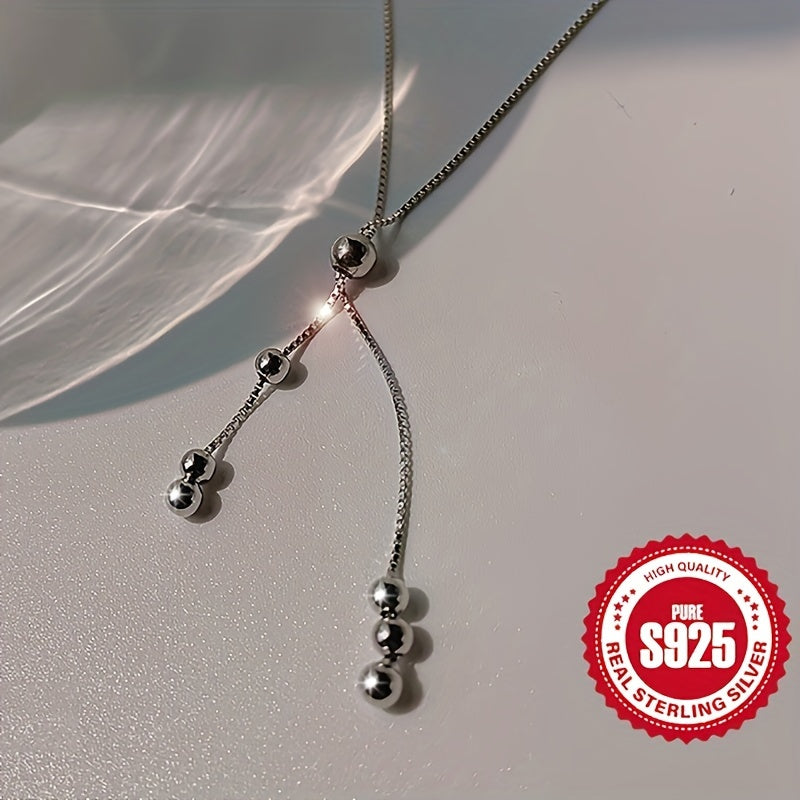 Elegant 925 Sterling Silver Y-Shape Necklace for Women - Adjustable Bead Slider, Silver Plated, Hypoallergenic, Versatile for All Seasons, Perfect for Daily Wear & Vacation, Christmas Gift