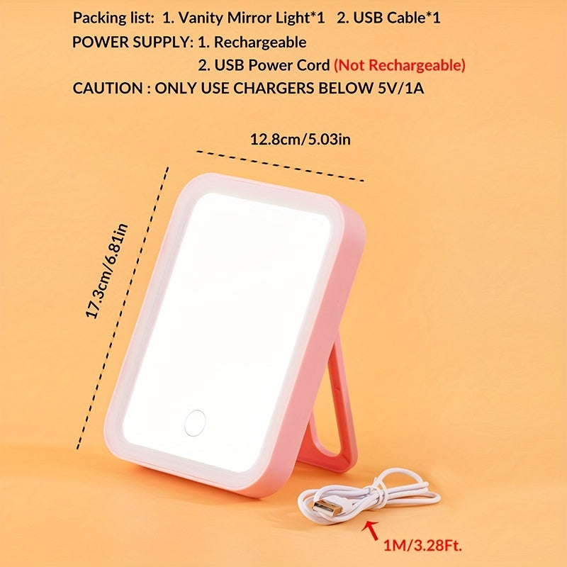 LED Makeup Mirror with Touch Control – 3 Brightness Levels, USB Rechargeable, Portable Vanity Mirror with Adjustable LED Light for Bedroom & Dorm – Gift for Women