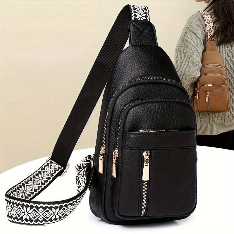 Women's Vintage PU Leather Crossbody Bag - Multi-Pocket Design with Zipper, Casual Sports Style