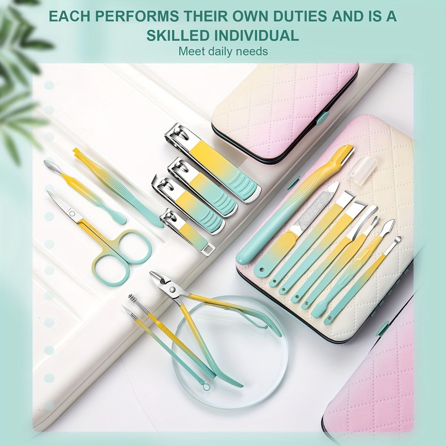 Manicure Set - Nail Clipper Kit for Men and Women, Toe and Finger Clippers, Personal Care Tools with Portable Travel Case, Grooming Kit Gift for Family and Friends (Gradient Color)