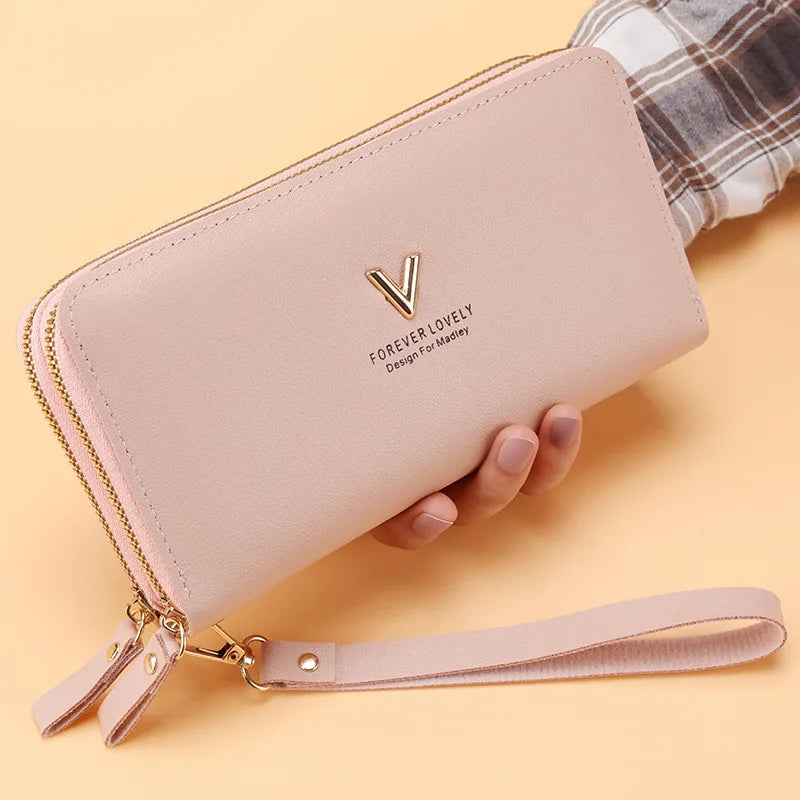 Long Women’s PU Leather Wallet – Double Zipper Tassel Clutch with Coin Purse & Card Holder