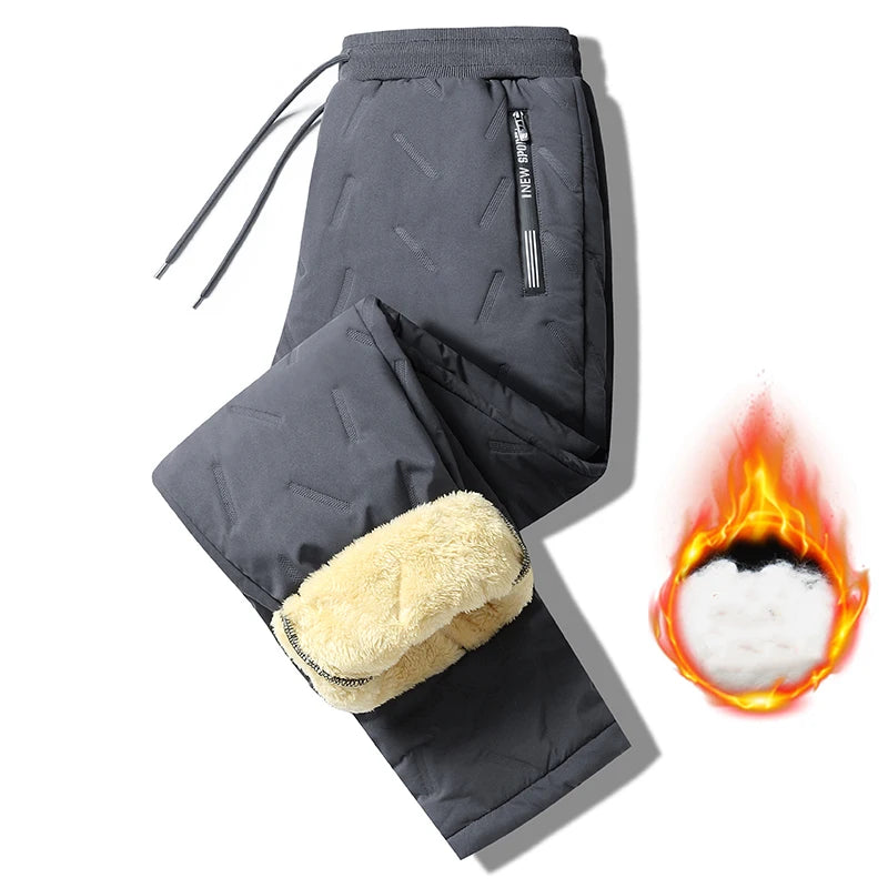 Men's Winter Fleece-Lined Sweatpants - Thick Lambswool Warm Windproof Casual Jogger Trousers
