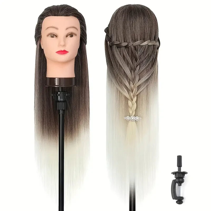 Mannequin Head with Long Synthetic Hair β Hairdresser Training Doll for Braiding & Styling Practice