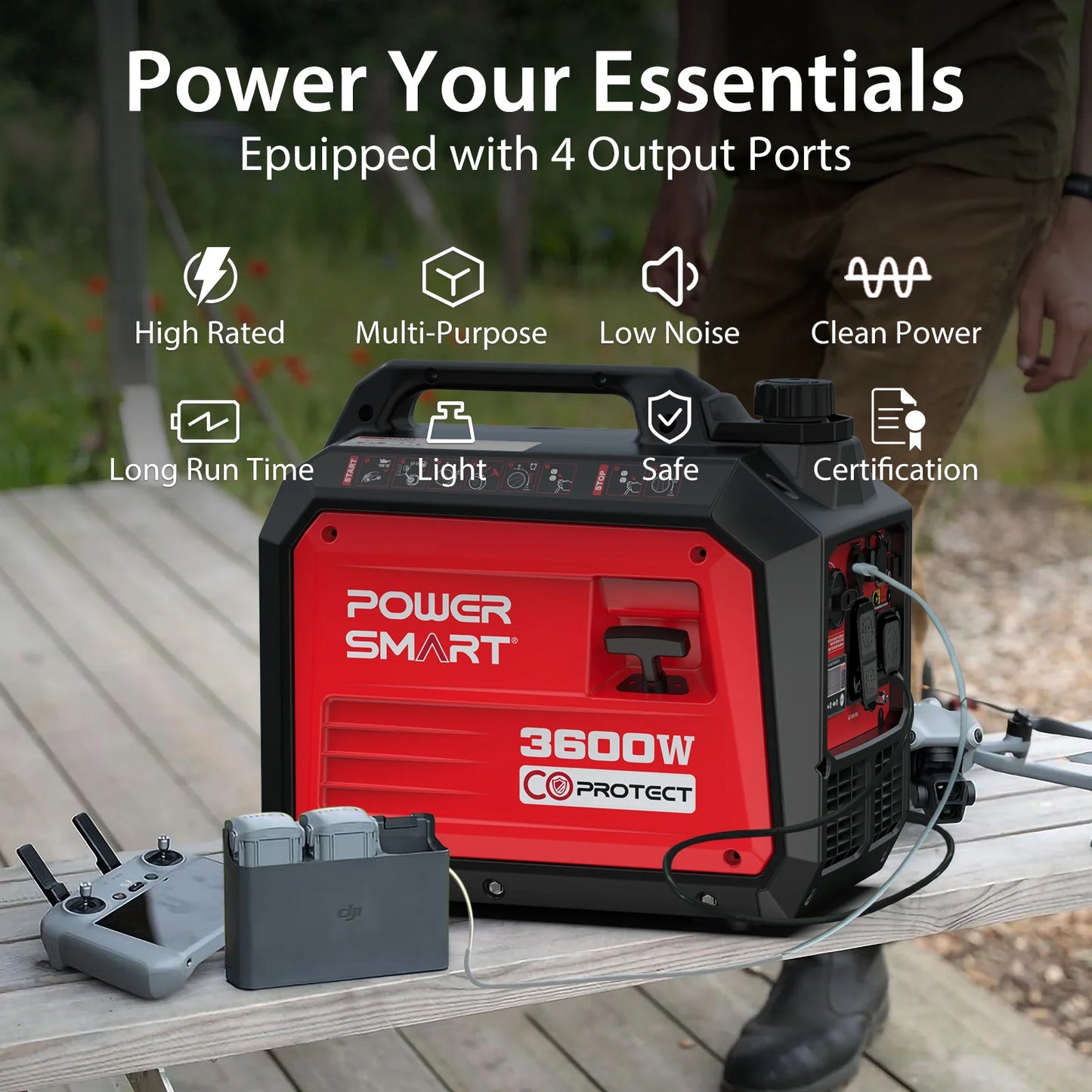 PowerSmart 3600W Portable Inverter Generator – Gas-Powered, Super Quiet, RV-Ready Camping & Outdoor Power Equipment