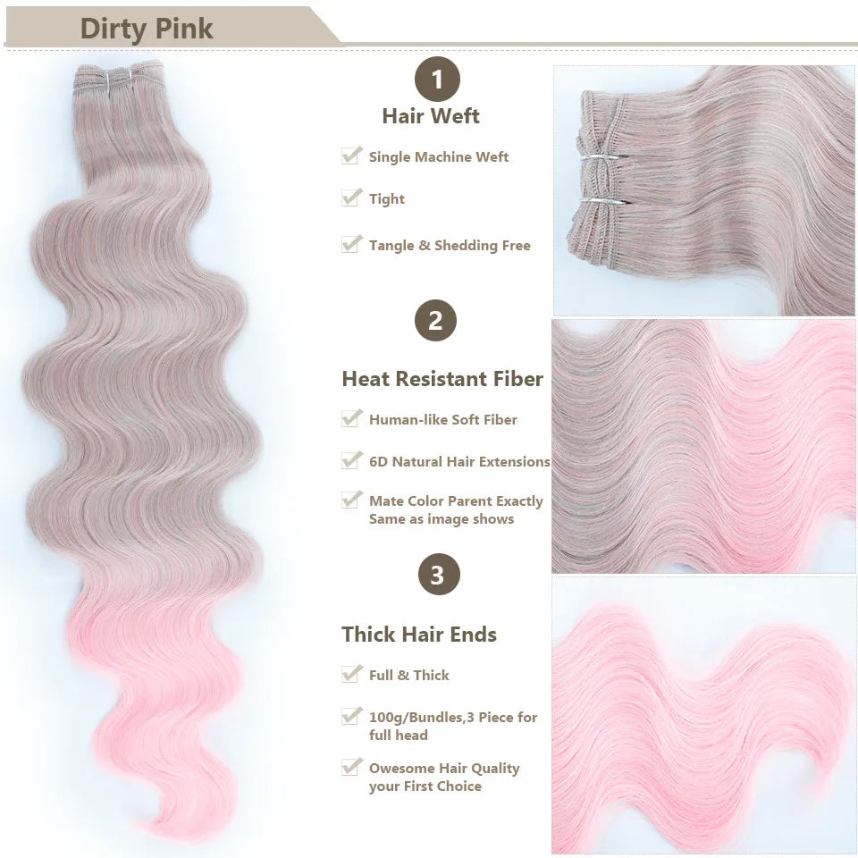 Highlight Gold Bio Body Wave Hair Weave Bundles – 26"/30" Synthetic High Temperature Soft, Natural Human-Like Fiber Hair Extensions
