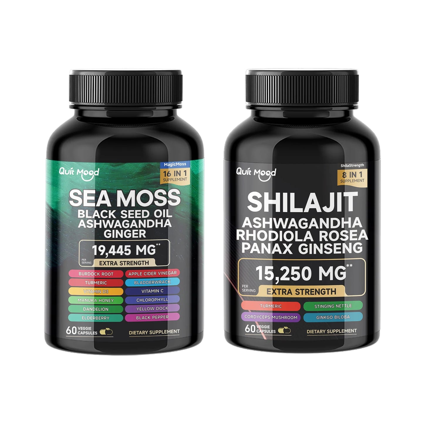 Sea Moss & Shilajit Supplement Bundle – 120 Capsules with Black Seed Oil, Ashwagandha, Ginger, Burdock Root, Turmeric & Black Pepper