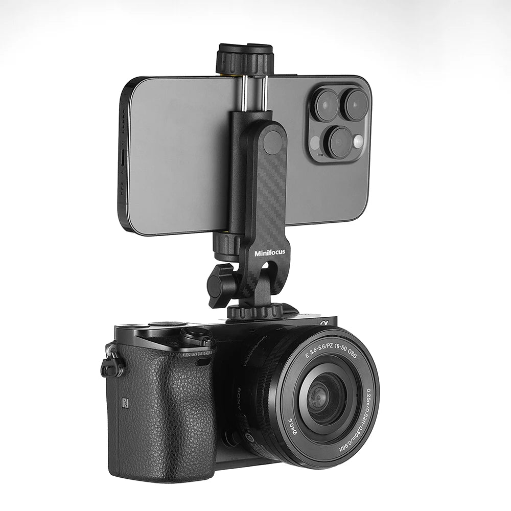 360° Rotatable Camera Hot Shoe Phone Mount Holder - Tripod with Cold Shoe for Mic, Light, and iPhone 12 Pro Max Smartphone Clip