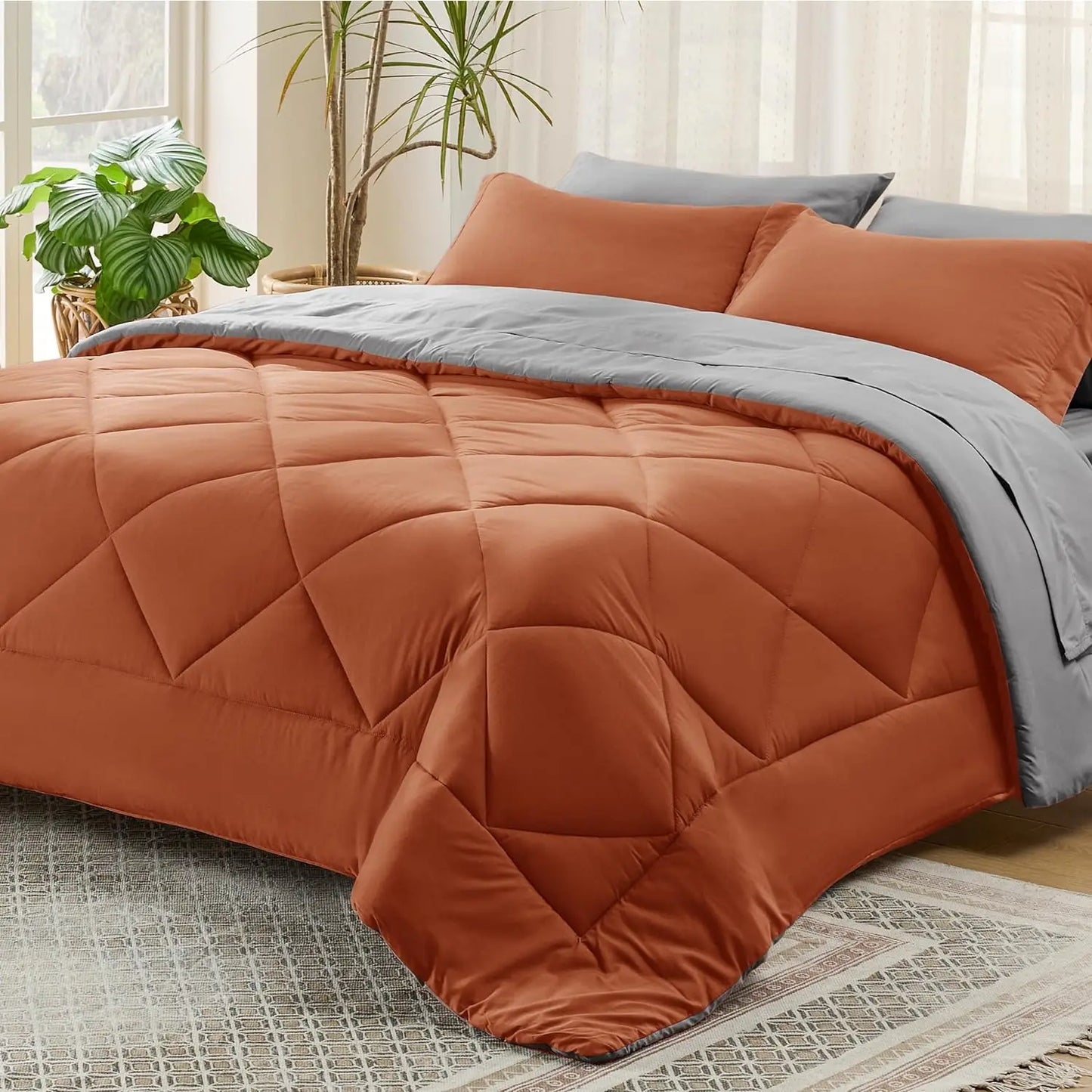 Bedsure Reversible Comforter Set – Queen Bed-in-a-Bag with Sheets & Pillowcases, Twin to King Size