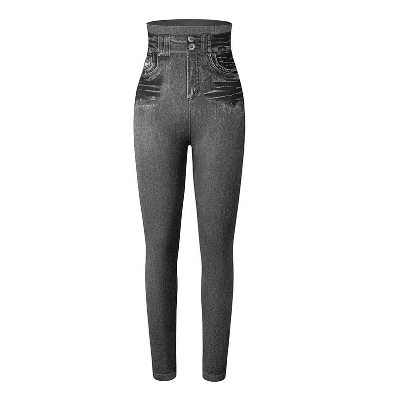 Women's Faux Denim Leggings - Slim Fit Printed Summer Pencil Pants for Fitness & Casual Wear