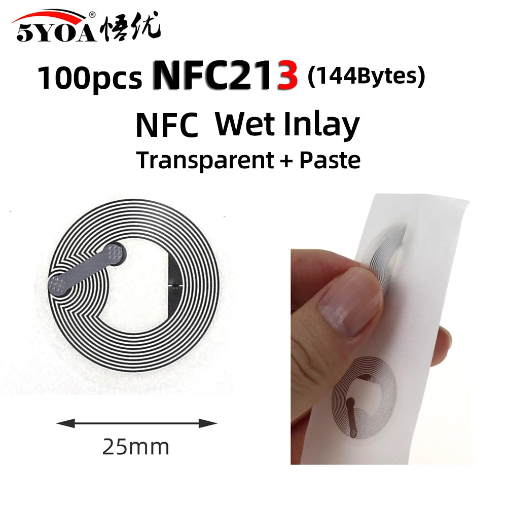 100PCS NFC Label Tag Stickers – 13.56MHz ISO14443A NTAG213 RFID for All NFC-Enabled Phones