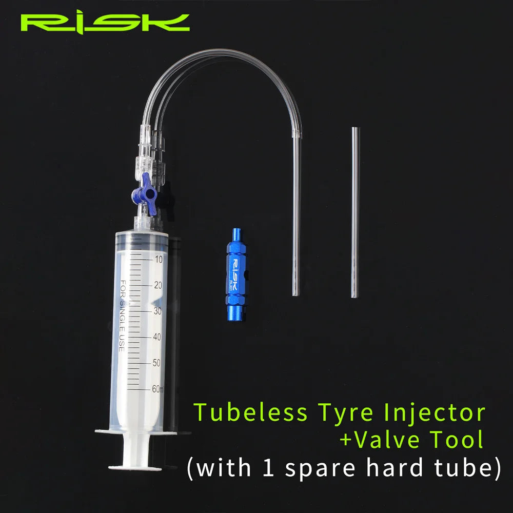 RISK RL225 Tubeless Tyre Sealant Injector — Bike Syringe with Schrader & Presta Valve Core Remover