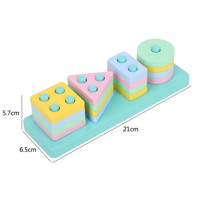 Hot Kids Montessori Wooden Toys – Macaron Blocks Learning Set, Baby Music Rattles & Colorful Educational Blocks