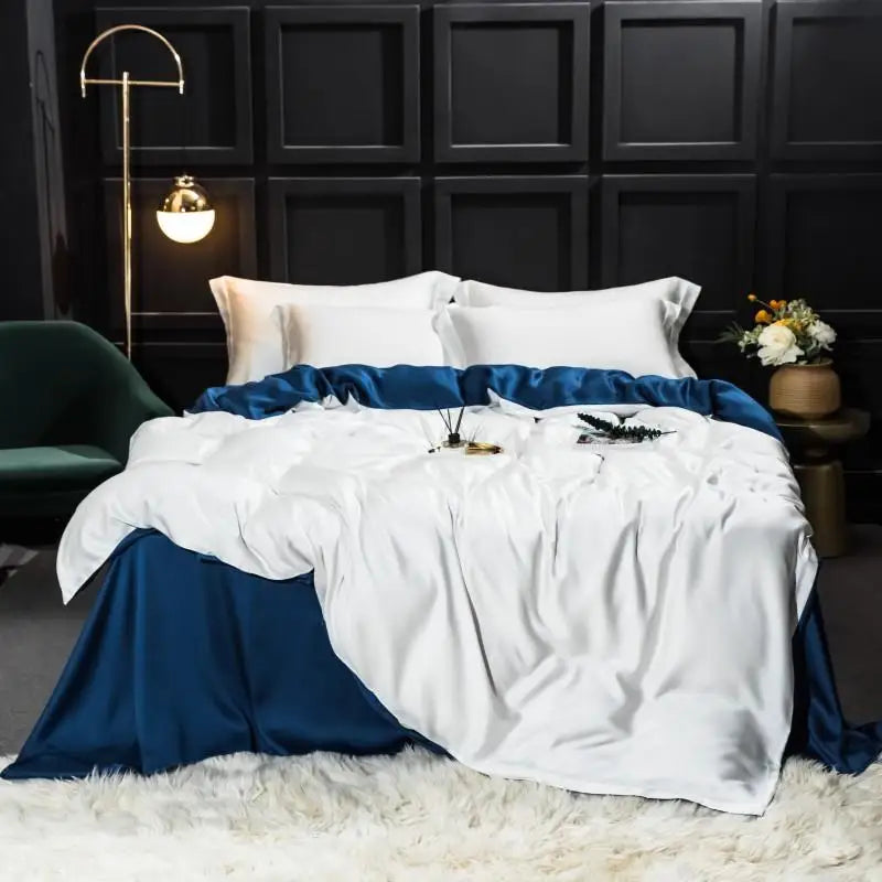 Liv-Esthete 100% Silk Bedding Set - Mulberry Silk Quilt Cover, Bed Sheet & Pillowcase, Queen/King Size Bed Linen