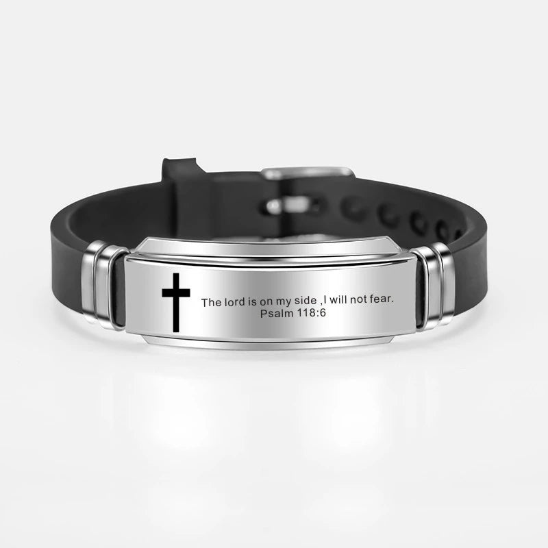 Cross Jesus Scripture Quote Bracelet – Christian Bible Verse Stainless Steel & Silicone Wristband