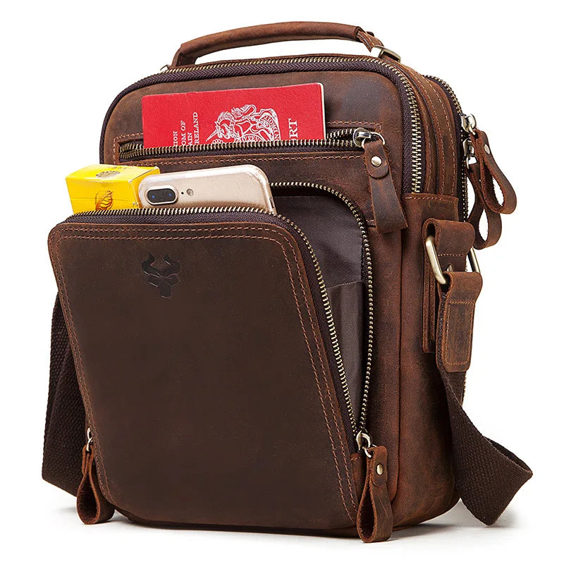 HUMERPAUL Genuine Leather Men's Shoulder Bag β Vintage Crossbody, Large Capacity Messenger Tote for Travel