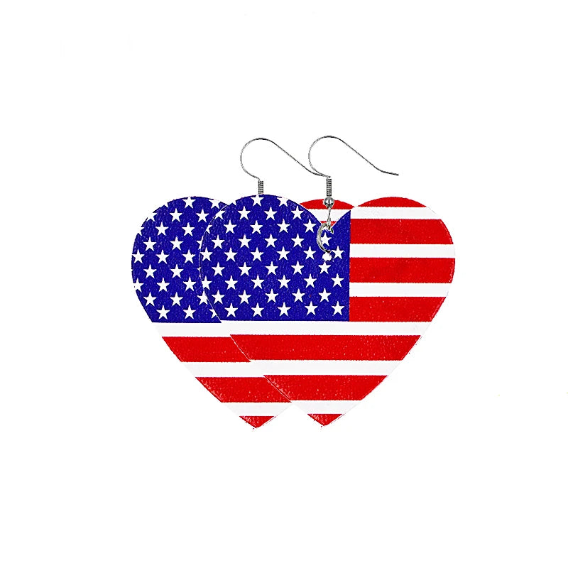 American Flag Leather Earrings - Star Stripe Teardrop Statement Jewelry for Independence Day & Patriotic Style