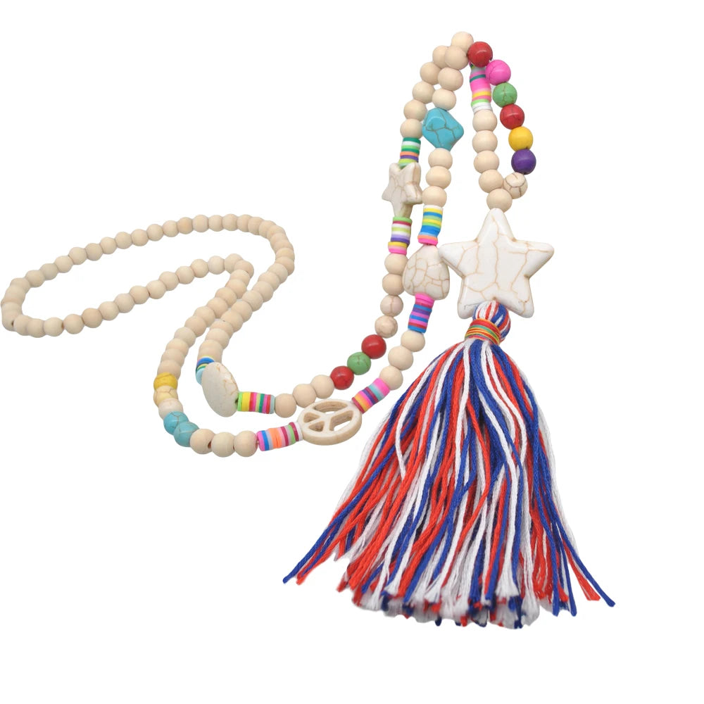 Wooden Bead Tassel Long Necklace - Bohemian Summer Beach Sweater Chain for Women | Mother's Day Gift