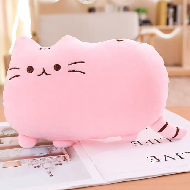 Kawaii Cat Plush Pillow - Soft Colorful Kitten Cushion Stuffed Toy in Gray, Pink & White, Cute Gift for Girlfriend