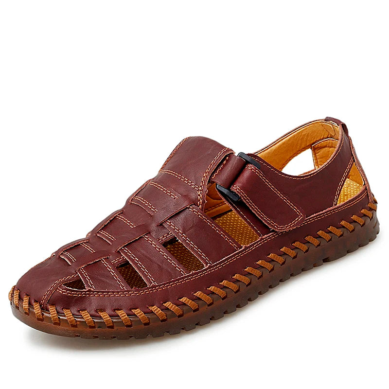Genuine Leather Roman Men's Sandals - Summer Business Casual Outdoor Beach Wading Slippers Shoes Size 38-47