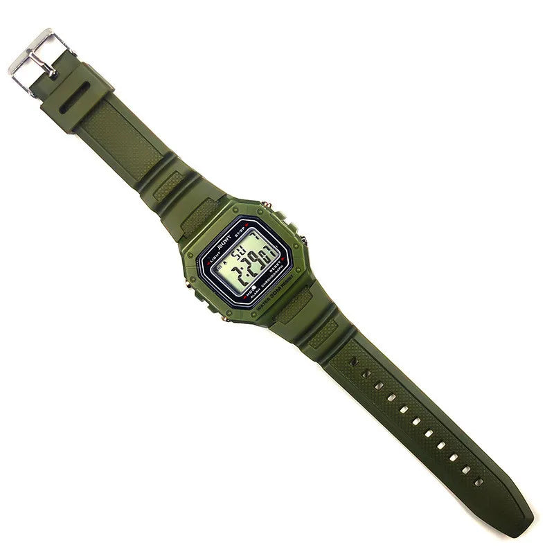 Men’s Army Green Digital Sports Watch - Waterproof LED Electronic Wristwatch with Square Dial and Modern Military Style