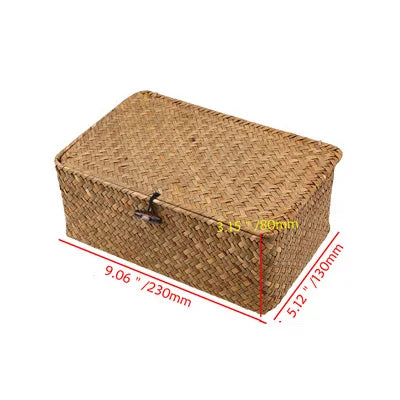 Rectangular Hand-Woven Rattan Wicker Storage Basket - Desktop Organizer for Sundries and Clothes Container